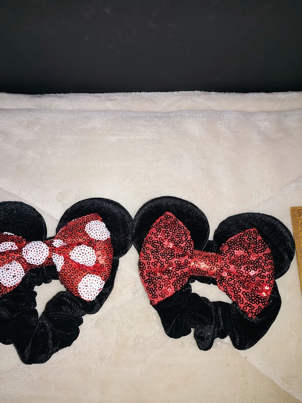 Disney Black Minnie Ear Scrunchies with Red Sequin Bows